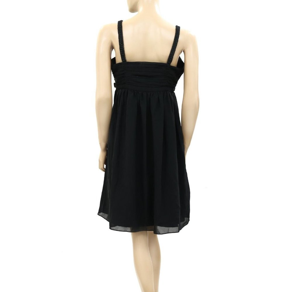 Park Bravo Embellished Mini Tunic Dress Pintuck Cocktail Black L-42 New - Picture 4 of 4